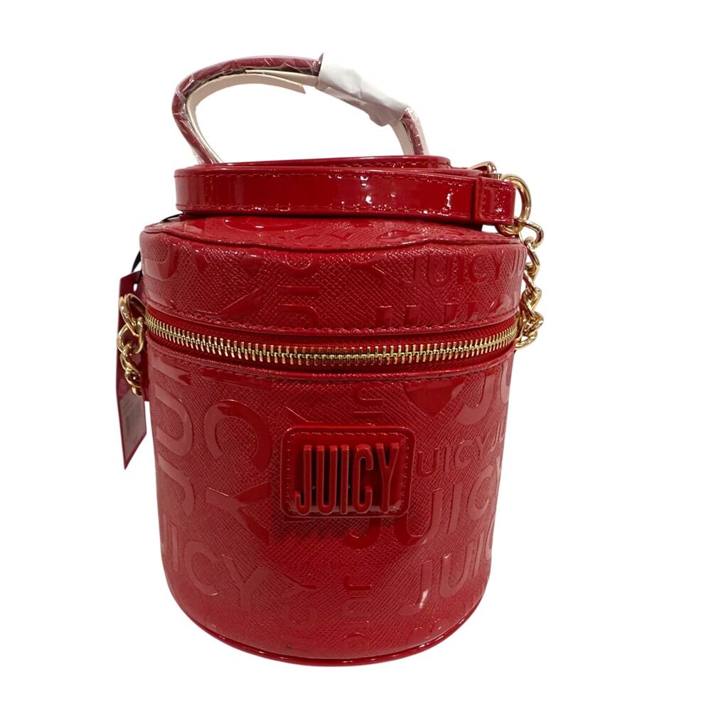 Juicy Couture Y2K Red Embossed Jet Set Train Case Bucket Crossbody Bag NWT Glam